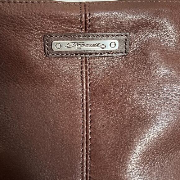 Fossil Purse Shoulder Bag Genuine Leather Brown Classic Silver Double Straps - Picture 4 of 12